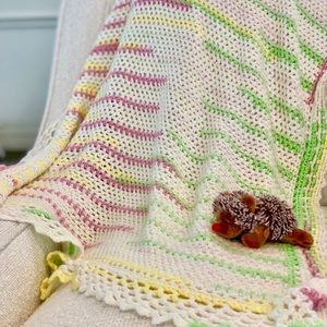 Vintage Pastel Crocheted Baby Receiving Blanket